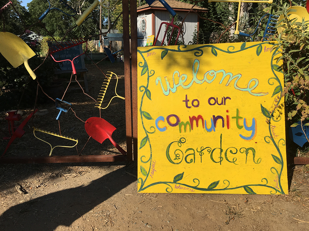 Community garden welcome sign